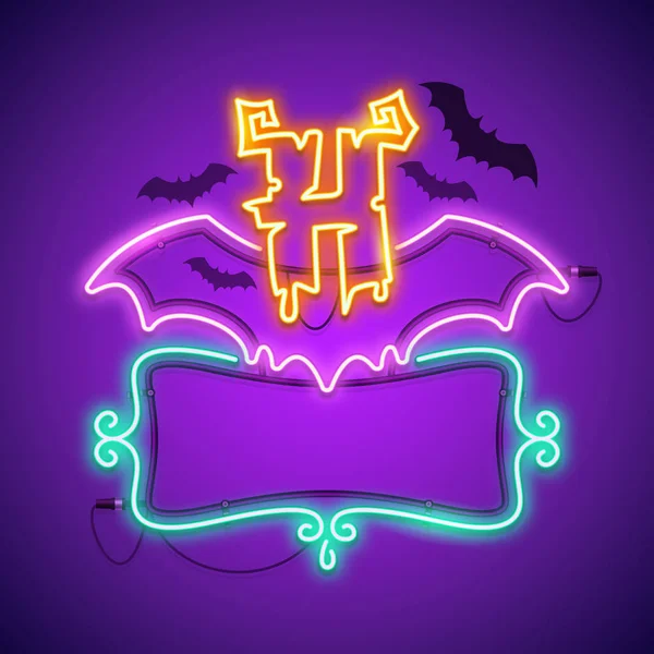 Halloween Neon Rahmen im gotischen Stil — Stockvektor