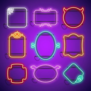 Cadılar Bayramı Neon Çerçeveleri Gotik Korku Biçiminde Ayarlandı