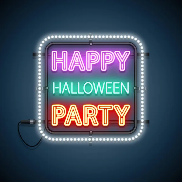 Joyeux Halloween Party Neon Connexion Frame — Image vectorielle
