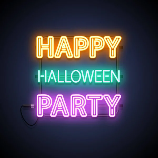 Glad Halloween Party Neon teckna — Stock vektor