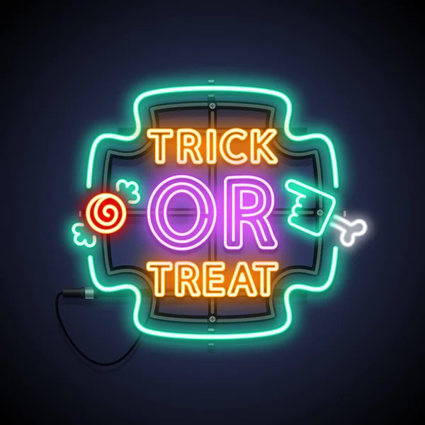 Halloween Trick or Treat néon signe — Image vectorielle