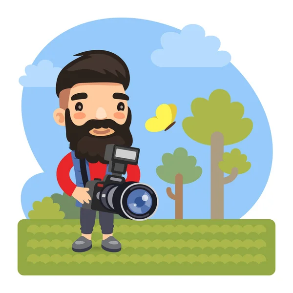 Cartoon Photographer with Camera — Stock Vector