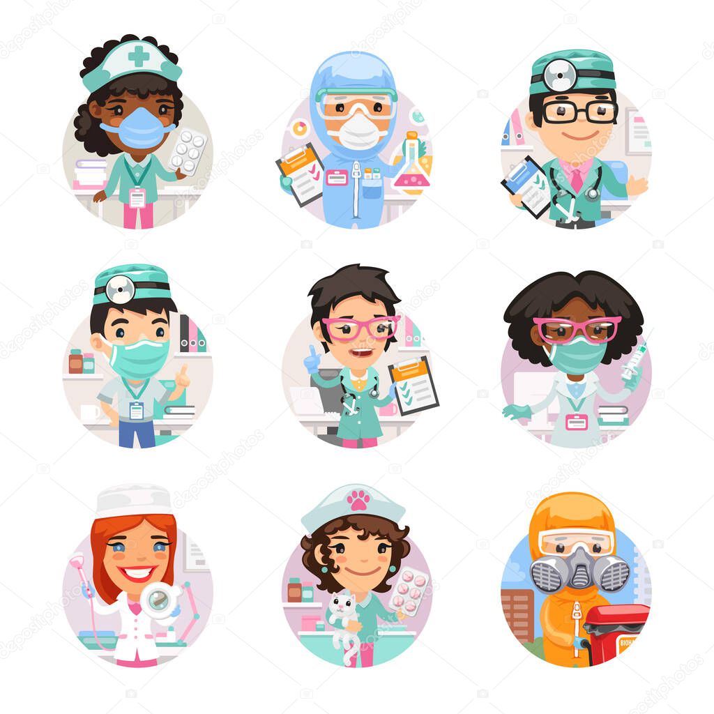 Cartoon Doctor Avatars with Different Specializations