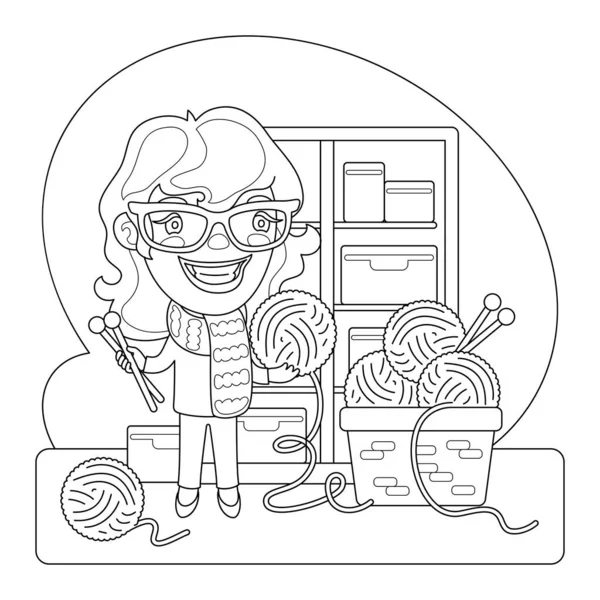 Knitter Coloring Page — Stock Vector