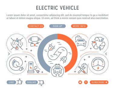 Hat illüstrasyon elektrikli araç. Web afiş ve basılı malzemeleri için kavram. Düğmelerle Web sitesi banner ve açılış sayfası için şablon.