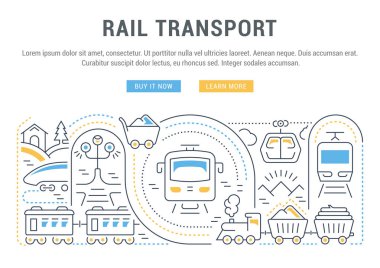 Demiryolu hattı Illustration. Web afiş ve basılı malzemeleri için kavram. Düğmelerle Web sitesi banner ve açılış sayfası için şablon.