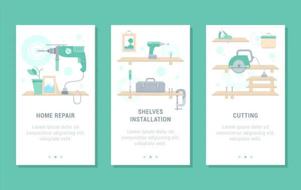 Set of electric power tools cards. Vector illustrations for web pages and applications.