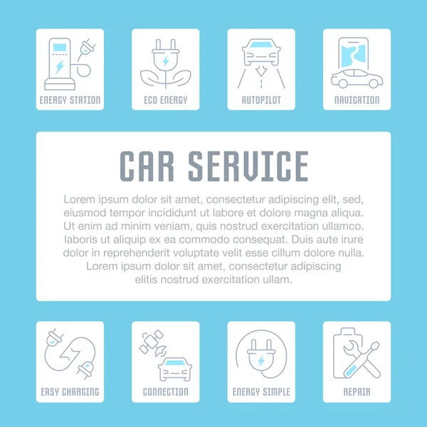 Line illustration of car service. Concept for web banners and printed materials. Template for website banner and landing page.