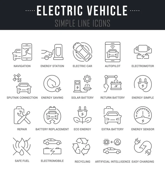 Set Outline Signs Symbols Electric Vehicle Names Collection Vector Thin — Stock Vector