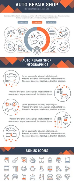 Line Illustration Auto Repair Shop Concept Web Banners Printed Materials — Stock Vector