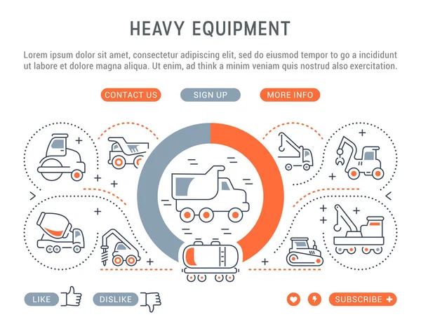 Ilustração Linha Equipamentos Pesados Conceito Para Banners Web Materiais Impressos — Vetor de Stock