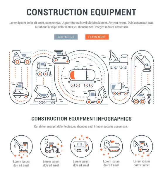 Line Illustration Construction Equipment Concept Web Banners Printed Materials Template — Stock Vector