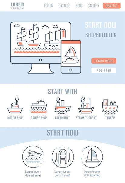 Illustratie Van Lijn Van Scheepsbouw Concept Voor Webbanners Drukwerk Sjabloon — Stockvector