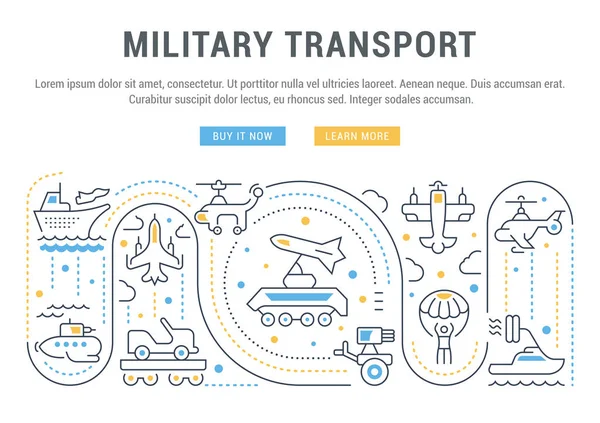 Illustration Linéaire Transport Militaire Concept Pour Bannières Web Matériaux Imprimés — Image vectorielle