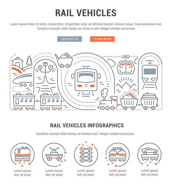 Ilustración Lineal Vehículos Ferroviarios Concepto Para Banners Web Materiales Impresos — Vector de stock