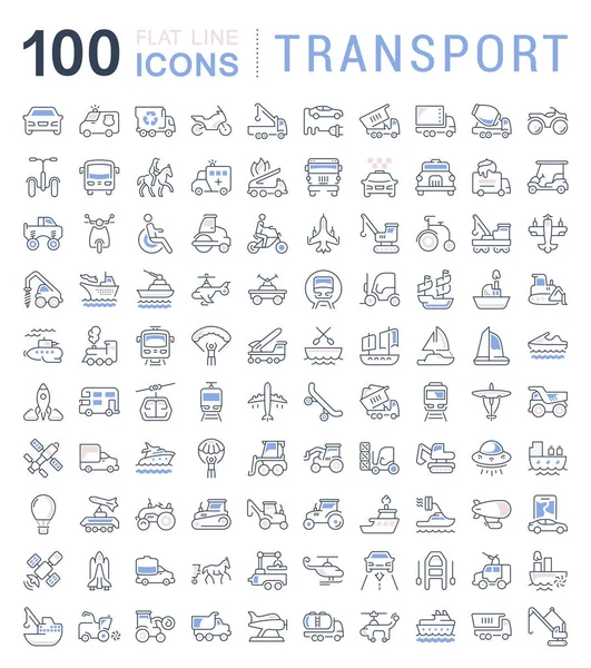 Conjunto Iconos Línea Vectorial Signo Símbolos Con Elementos Planos Transporte — Archivo Imágenes Vectoriales