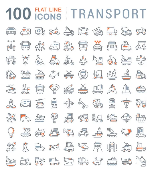 Conjunto Iconos Línea Vectorial Signo Símbolos Con Elementos Planos Transporte — Vector de stock