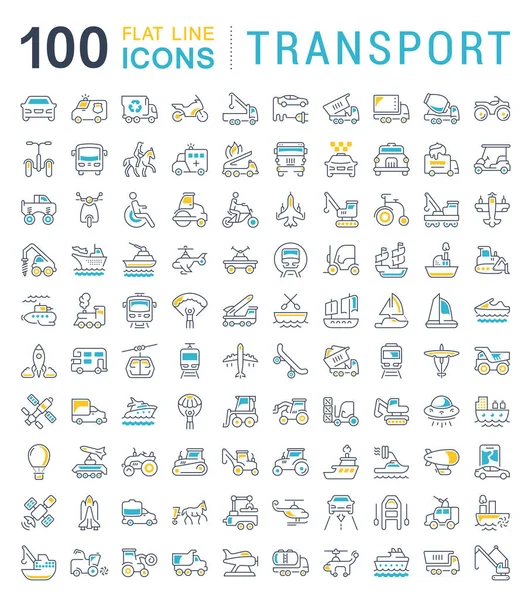 Conjunto Iconos Línea Vectorial Signo Símbolos Con Elementos Planos Transporte — Archivo Imágenes Vectoriales