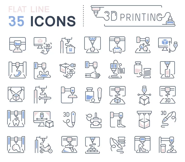 現代の概念 Webやアプリのための3Dプリントの平らな要素を持つベクトルラインアイコン 記号や記号のセット インフォグラフィックロゴやピクトグラムのコレクション — ストックベクタ