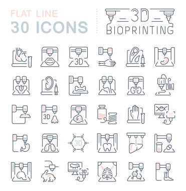 Vektör hat simgeler, işaret ve semboller bir dizi modern kavramları, web ve apps için 3d bioprinting düz unsurları ile. İnfographics logolar ve semboller koleksiyonu.