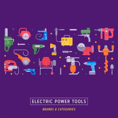 Elektrikli el aletleri düz Illustration. Web sayfaları için vektör çizim.