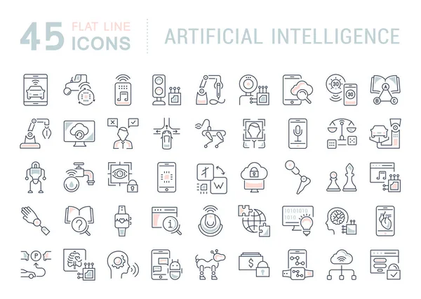 Conjunto Iconos Línea Vectorial Signos Símbolos Con Elementos Planos Inteligencia — Archivo Imágenes Vectoriales