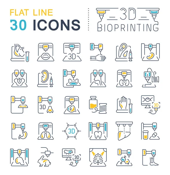 Conjunto Iconos Línea Vectorial Signo Símbolos Con Elementos Planos Bioimpresión — Archivo Imágenes Vectoriales