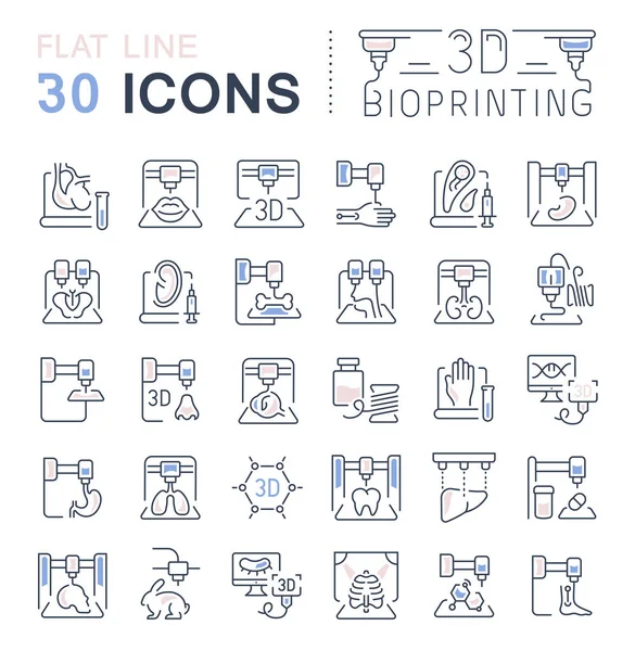 Conjunto Iconos Línea Vectorial Signo Símbolos Con Elementos Planos Bioimpresión — Archivo Imágenes Vectoriales