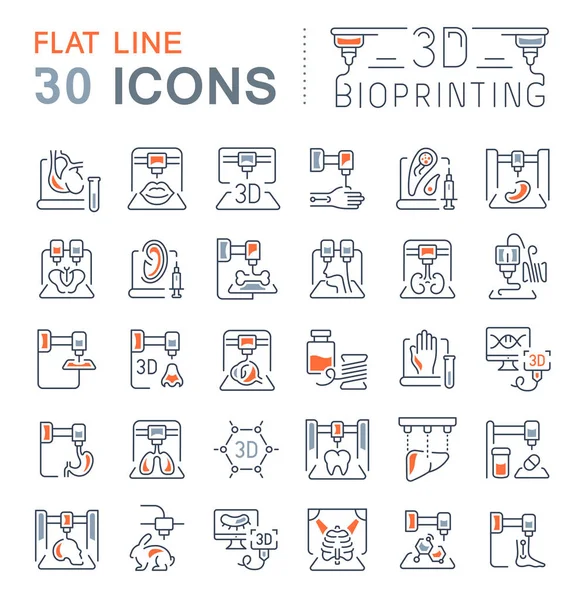 Conjunto Iconos Línea Vectorial Signo Símbolos Con Elementos Planos Bioimpresión — Vector de stock