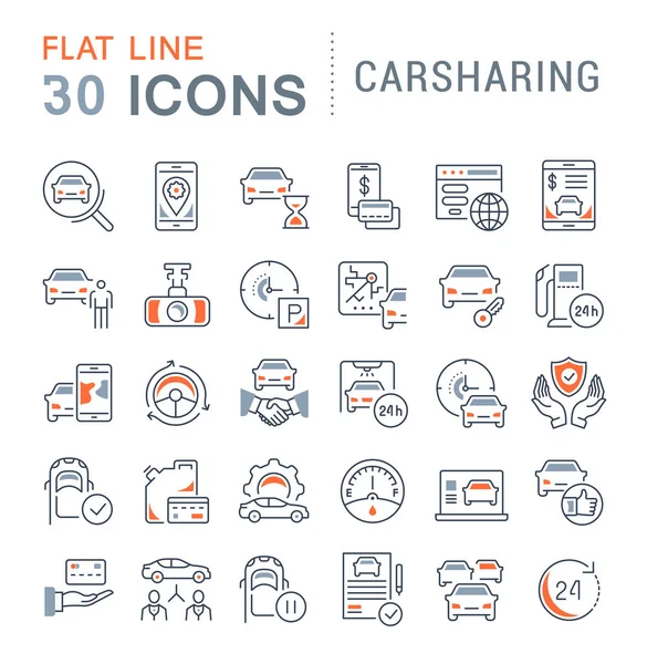 Set Vector Line Icons Sign Symbols Flat Elements Carsharing Modern — Stock Vector