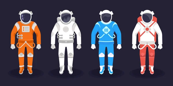 Astronaut Kosmonaut Een Ruimtepak Wit Oranje Blauw Rood Vectorillustratie Platte — Stockvector