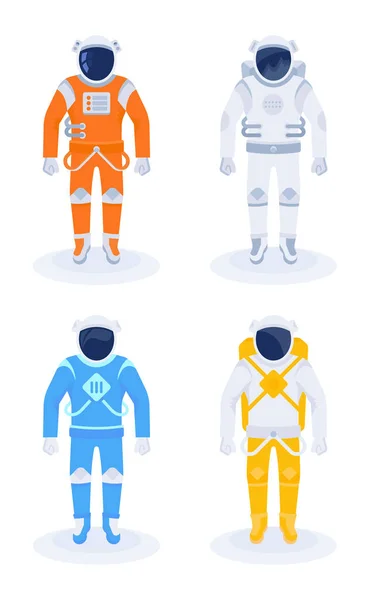 Astronauta Cosmonauta Traje Espacial Blanco Naranja Azul Amarillo Ilustración Vectorial — Archivo Imágenes Vectoriales