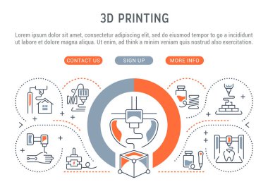 3d baskı satırı bayrağı. 3d baskı işlemi vektör çizim.