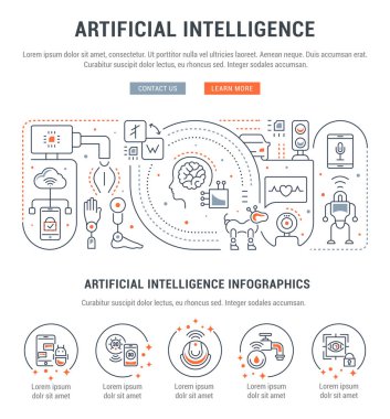 Hat afiş yapay zeka. Robotlar, teknik ve bilimsel gelişme vektör çizim.