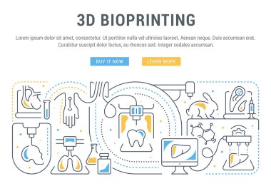 3d bioprinting hat afiş. 3d modeli insan organlarını ve canlıların hücreleri oluşturan işlem doğrusal kavramı vektör çizim.