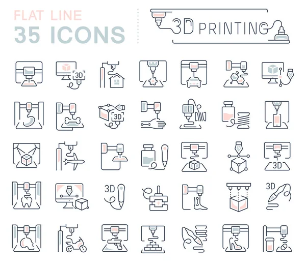 Set Vectorlijnpictogrammen Tekens Symbolen Met Platte Elementen Van Printen Voor — Stockvector