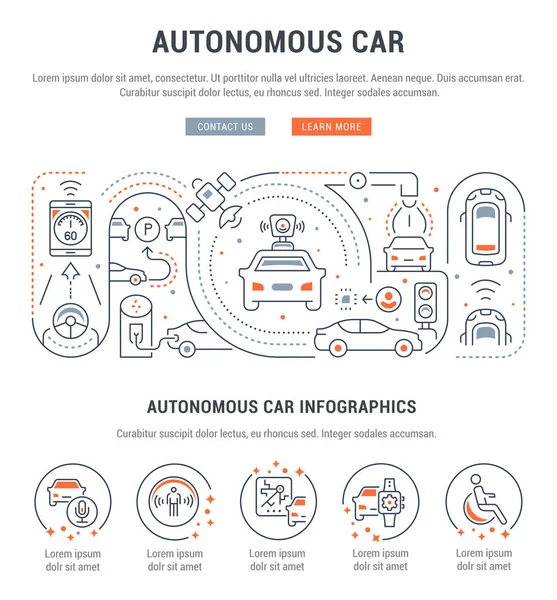 Linie Nápisu Autonomních Automobilů Vektorové Ilustrace Automobilů Umělou Inteligencí — Stockový vektor