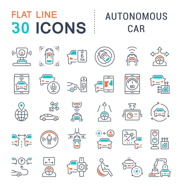 Conjunto Iconos Línea Vectorial Signo Símbolos Con Elementos Planos Coche — Vector de stock