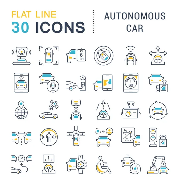 Conjunto Iconos Línea Vectorial Signo Símbolos Con Elementos Planos Coche — Archivo Imágenes Vectoriales