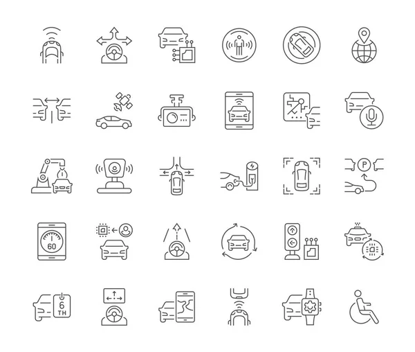 Samling Line Grå Ikoner Autonoma Bil Uppsättning Vektor Enkla Koncept — Stock vektor
