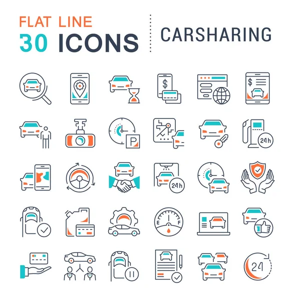 Conjunto Iconos Línea Vectorial Signo Símbolos Con Elementos Planos Carsharing — Vector de stock