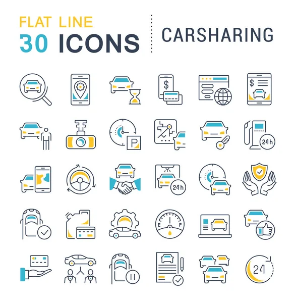 Conjunto Iconos Línea Vectorial Signo Símbolos Con Elementos Planos Carsharing — Vector de stock