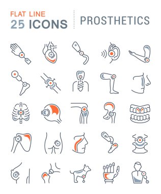 Vektör hat simgeler kümesi protez modern kavramları, web ve apps için düz unsurları ile.
