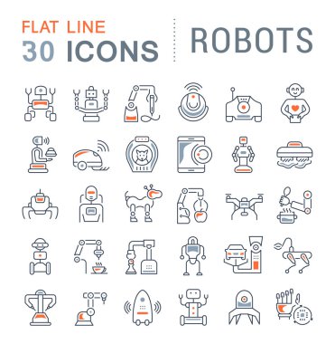 Vektör hat simgeler, işaret ve sembolleri kümesi robotlar modern kavramları, web ve apps için düz unsurları ile.