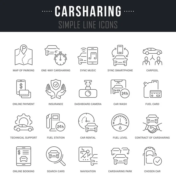 Set Outline Signs Symbols Carsharing Names Collection Vector Thin Line — Stock Vector