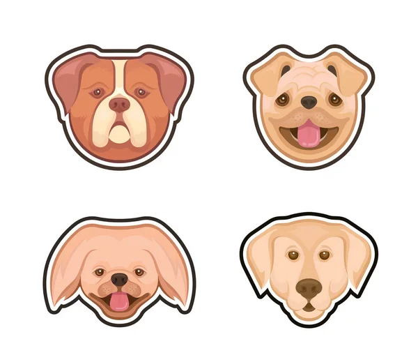 Vektorillustration Labrador Retriever Pekingese Mops Och Bulldog Dekaler Och Logotyper — Stock vektor