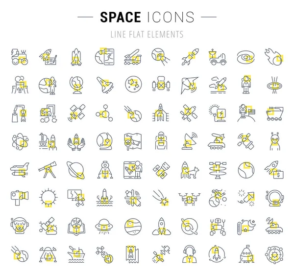 Ensemble Icônes Ligne Vectorielle Signes Avec Des Carrés Jaunes Espace — Image vectorielle