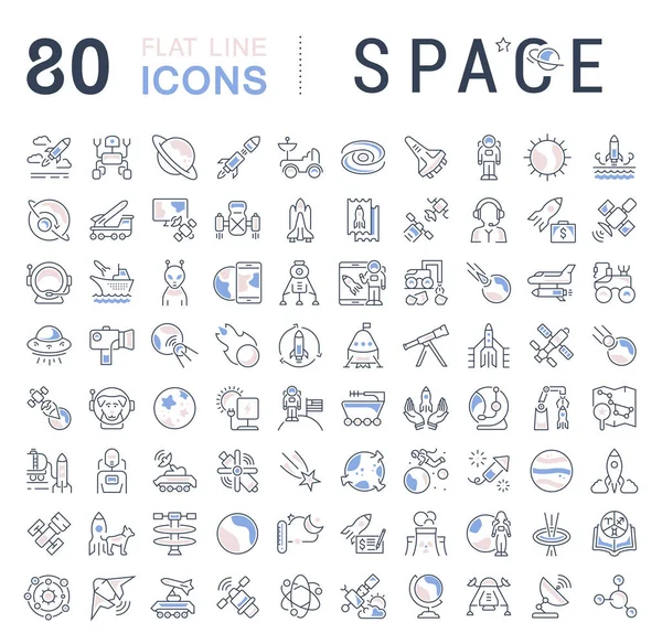 Conjunto Iconos Línea Vectorial Signos Símbolos Con Elementos Planos Espacio — Archivo Imágenes Vectoriales