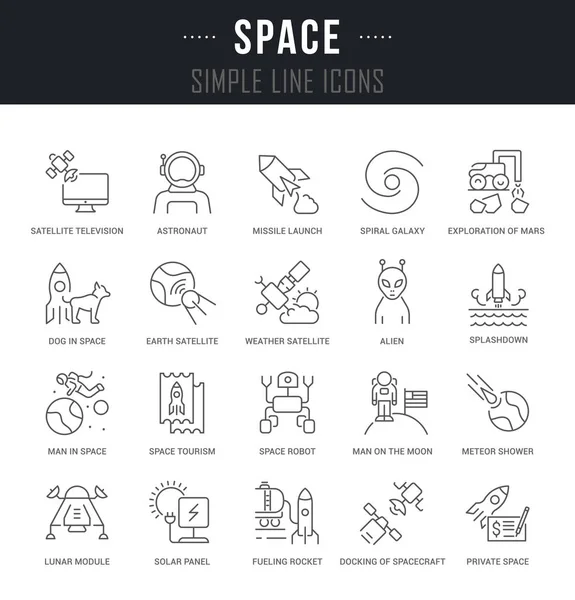 Set Outline Signs Symbols Space Names Collection Vector Thin Line — Stock Vector