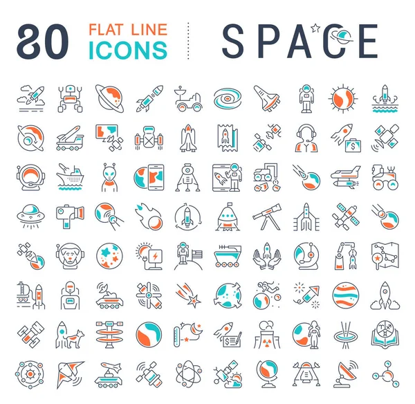 Set Vector Line Icons Sign Symbols Flat Elements Space Modern — Stock Vector